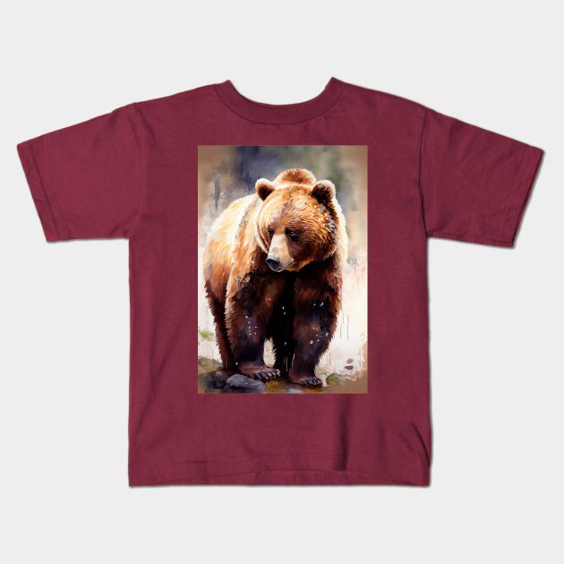 Arctic Brown Bear - Watercolor Paint Kids T-Shirt by ABART BY ALEXST 